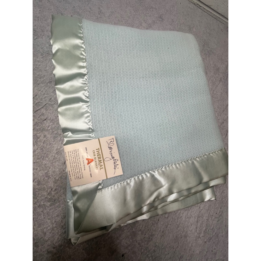 Vintage Bloomingdale's Thermal Crib waffle weave Blue Satin Trim 40x60 NEW